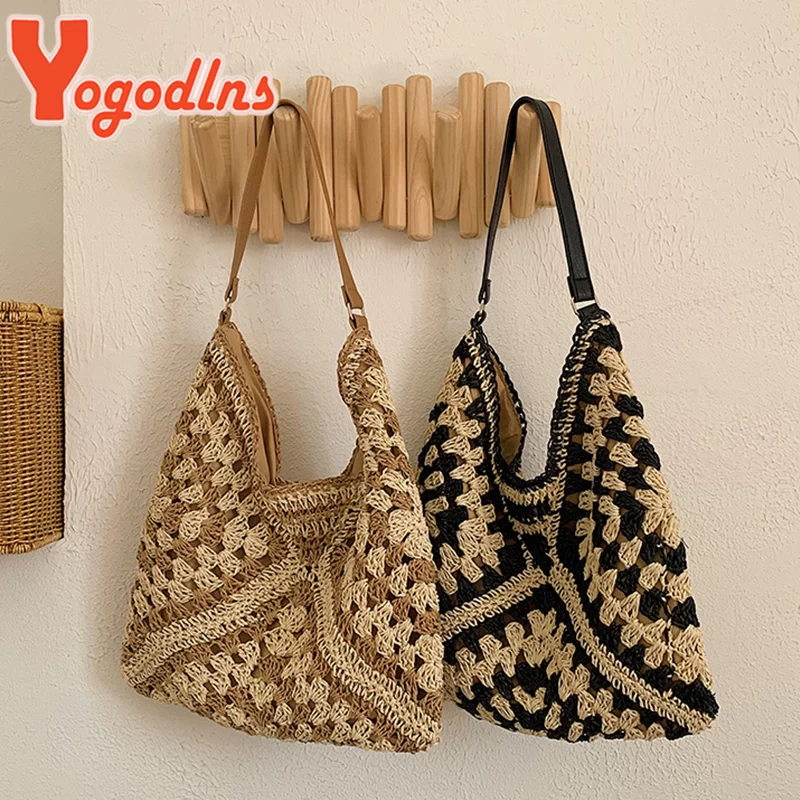 Yogodlns Women Weaving Clutches Top-handle Bag Large  Portable Shoulder Bag Summer Beach Purses Shopper Satchel Female Tote Bags_5