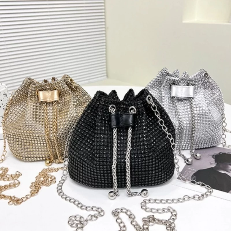 New Bag Women's New Trendy Bag Texture Net Red Diamond Shoulder Bag Fashion Chain Crossbody Bucket Bag_2