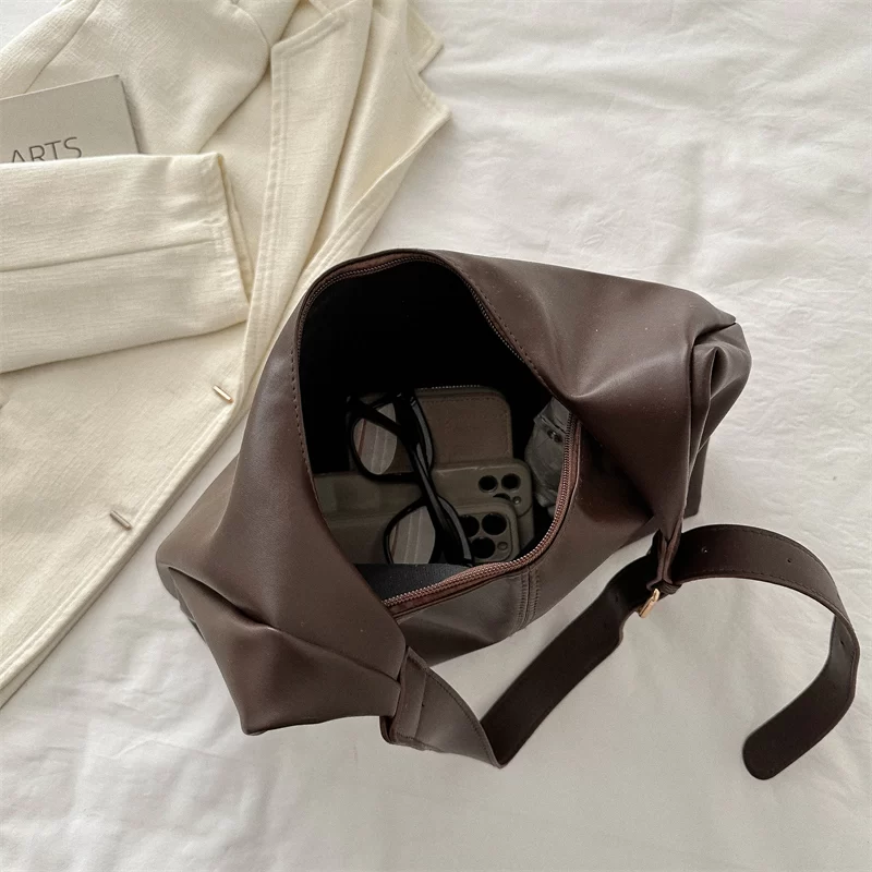 Trendy Casual Soft PU Women's Handbags Solid Color Large Capacity Female Shoulder Bag Retro Tote Bag For Commute Shopping_3