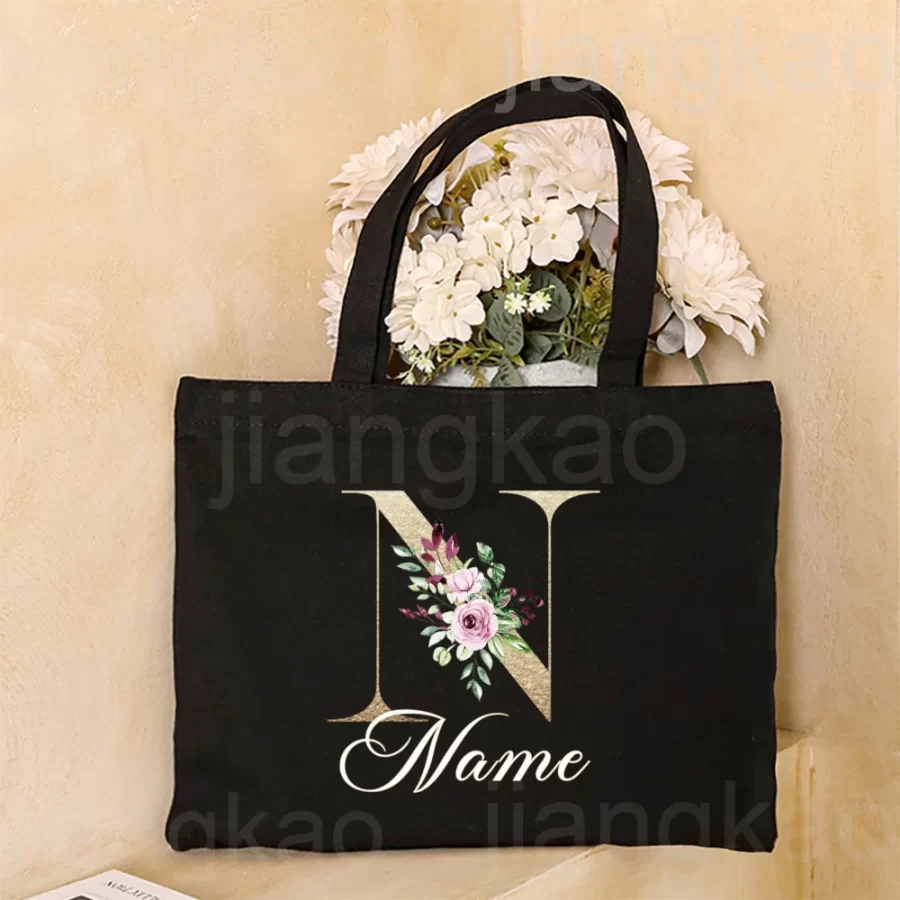 Personalized Initial with Name Tote Bag Women Canvas Shoulder Bags Monogram Shopping Bag Handbags Birthday Wedding Gifts for Her_19