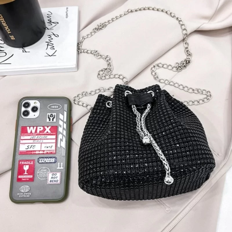 New Bag Women's New Trendy Bag Texture Net Red Diamond Shoulder Bag Fashion Chain Crossbody Bucket Bag_4