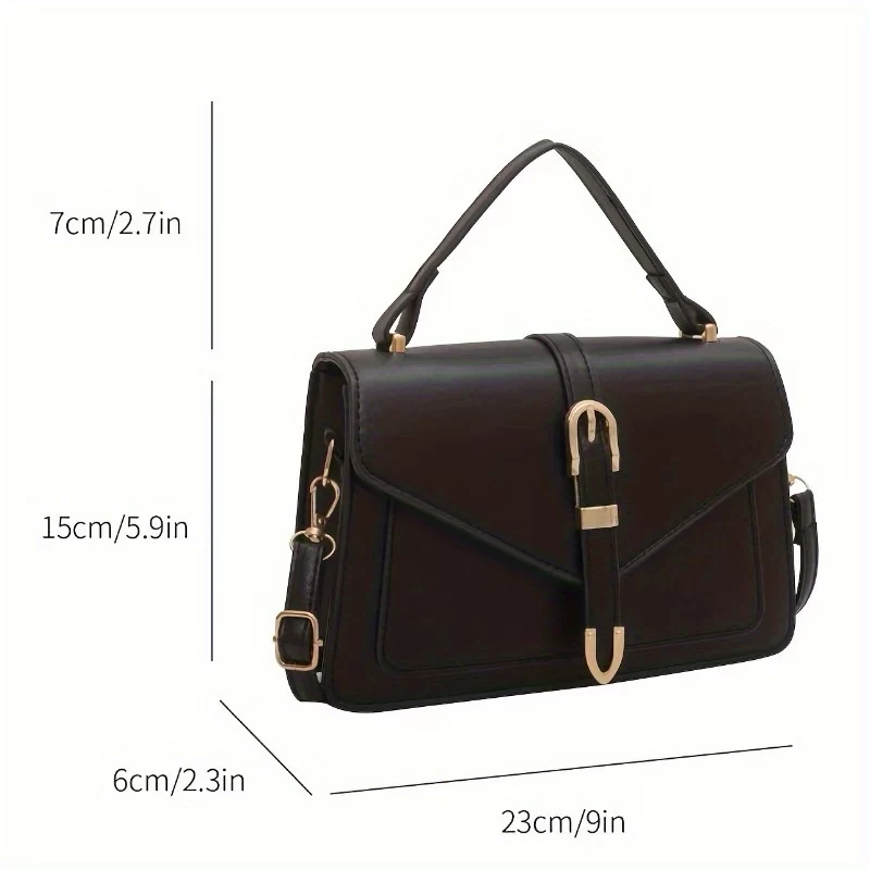 Fashionable Minimalist Crossbody Bag with Top Handle and Flap for Women - Solid Color Square Purse with Simple Design_2