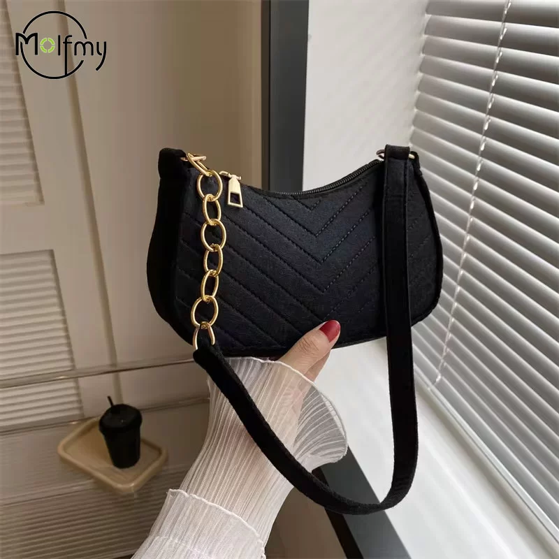 Mini Shoulder Bags for Women Fashion Felt Women's Bag Design Advanced Underarm Handbags Beautiful Purses Crescent SaddleBag 2024_1