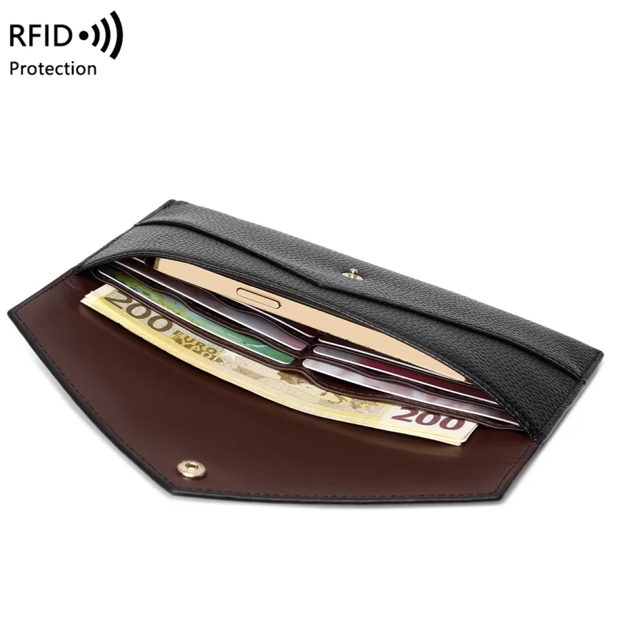 RFID Anti-Theft Purse for Women, Lychee Print, Soft Leather, Envelope Long Wallet, Ultra-thin, Portable, Simple Hand Bag_5