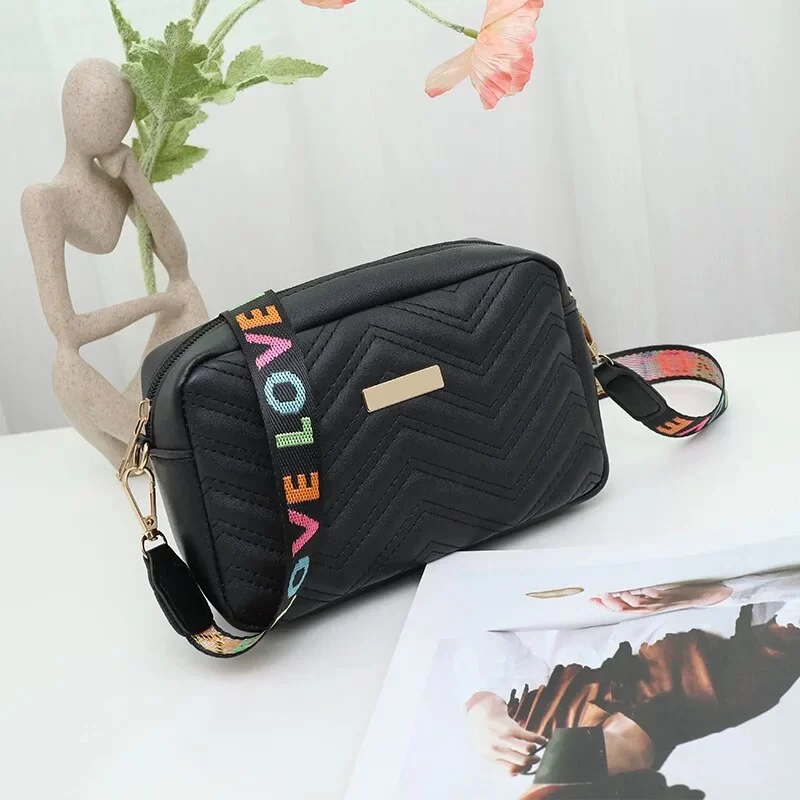 Embroidered Camera Bag PU Material Casual Small Square Bag Versatile Single Shoulder Bag Printed Shoulder Strap_7