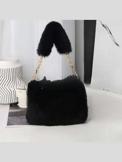 Fashion Women Fluffy Shoulder Bags Female Winter Chain Underarm Bag Solid Color Handbag Soft Plush Handle Bag