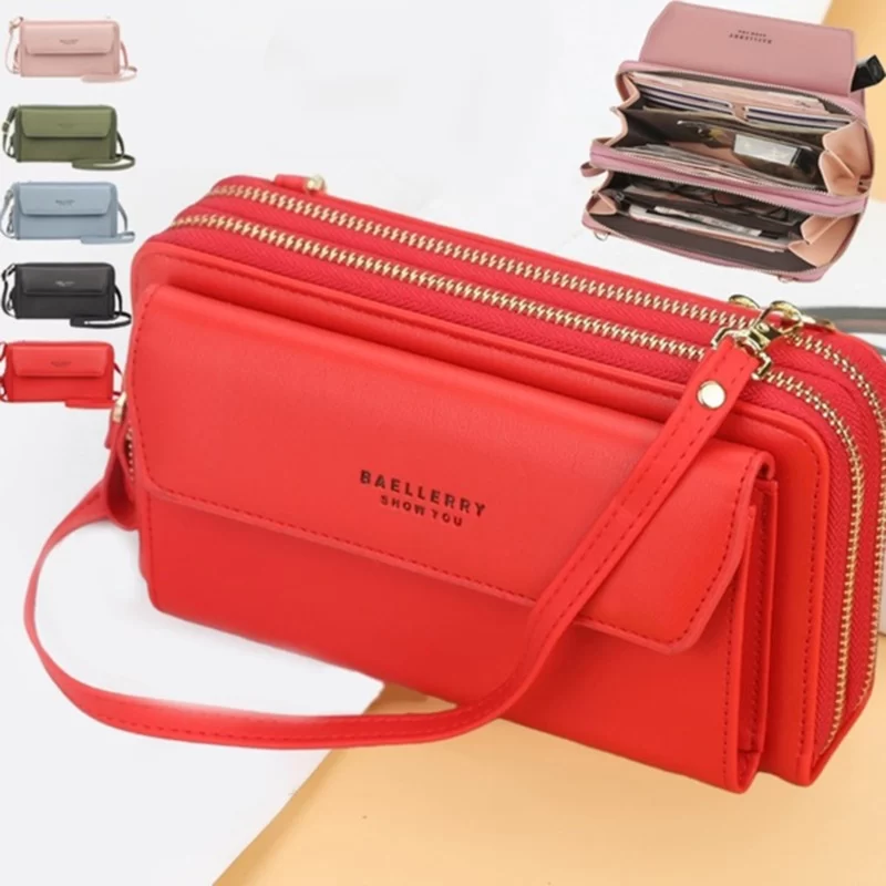 Women Long Wallet Korean Version Crossbody Bag Double Zipper Large Capacity Clutch Bag Shoulder Handbag Female Mobile Phone Bag_1