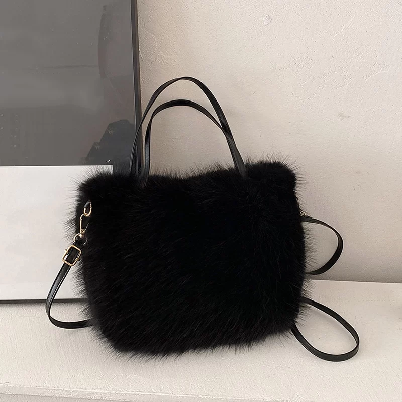 Faux Fur Tote Bag Women's Bucket Plush Luxury Design Ladies Handbags Soft Winter Crossbody Shoulder Bags Bolsa Feminina_7