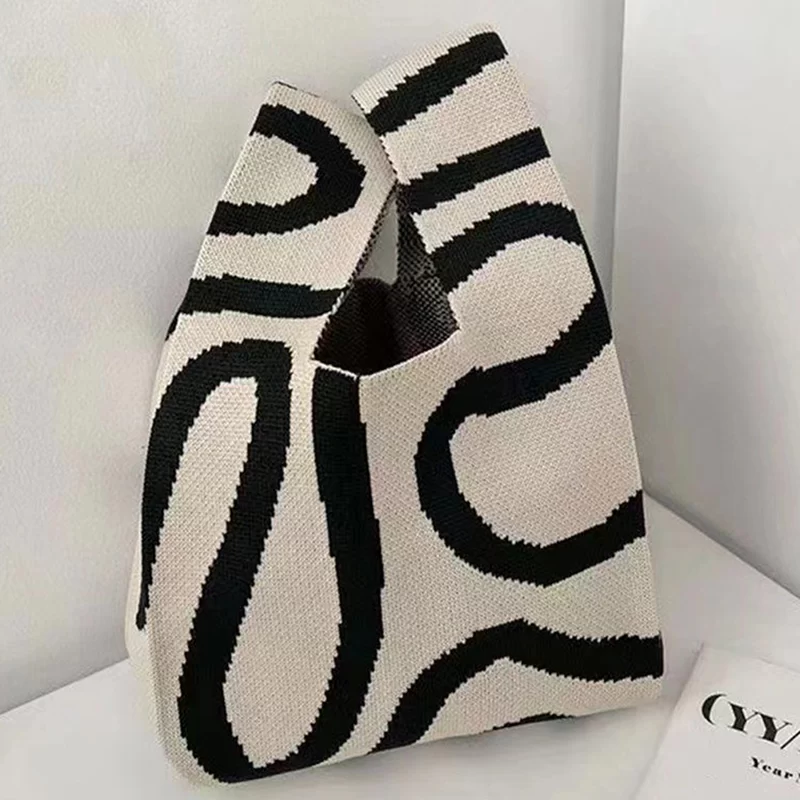 Fashion Handmade Knit Handbags Women Mini Knot Wrist Bag Korean Casual Tote Bag Reusable Shopping Bags_7