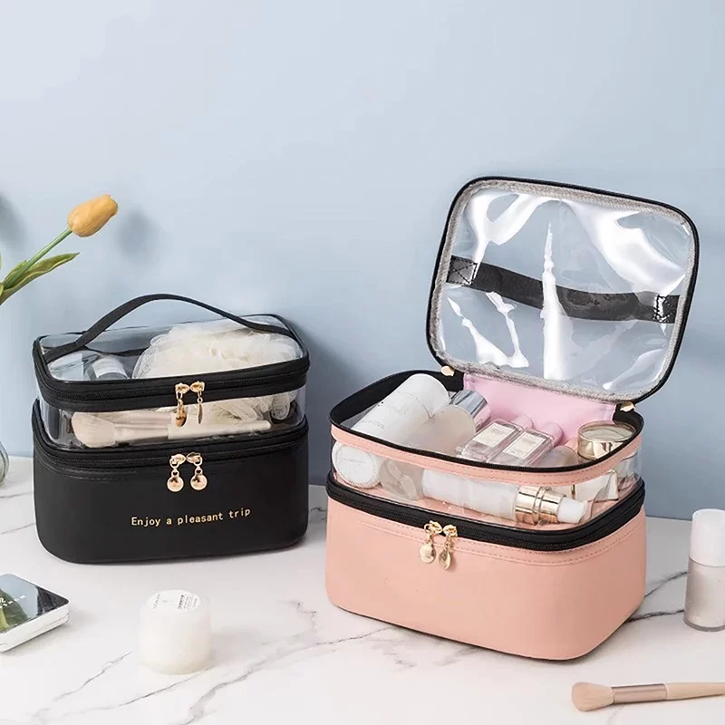 2024 Waterproof PVC Women Cosmetic Bag Portable Traveling Leather Toiletries Big Capacity Travel Makeup Organizer_2