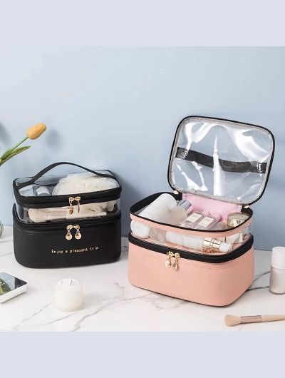 2024 Waterproof PVC Women Cosmetic Bag Portable Traveling Leather Toiletries Big Capacity Travel Makeup Organizer