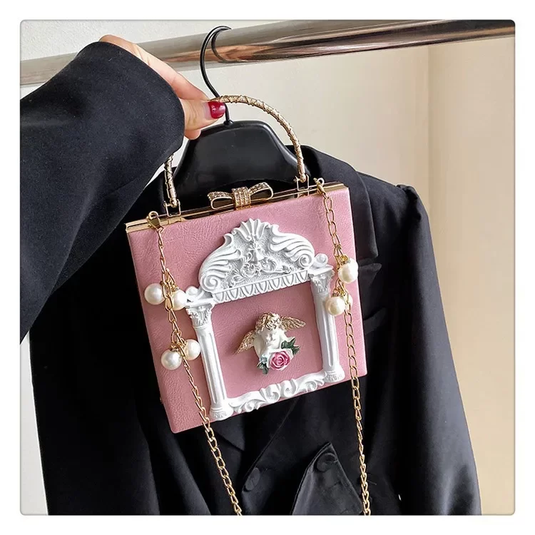 New Women Bag Vintage Relief Angel Flower Chain Handbag Niche Single Shoulder Crossbody Bag for Women 2023 New Fashionable Bags_3