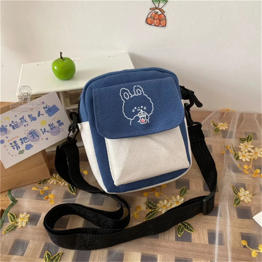 Women's Canvas Crossbody Bags Small Cartoon Rabbit Printed Messenger Bag Fashion Casual Handbag for Girl Students Zipper Purse_3