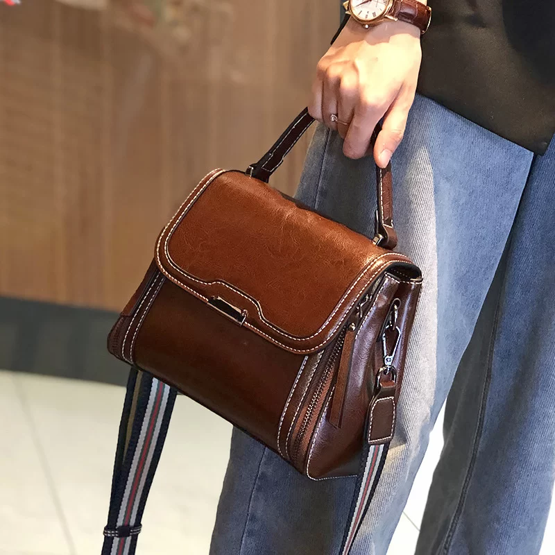 Oil Wax Cowhide Leather Women's Handbag 2024 New Crossbody Bag Lady Commuter Summer Bag Handbill Shoulder Messenger Bags_1