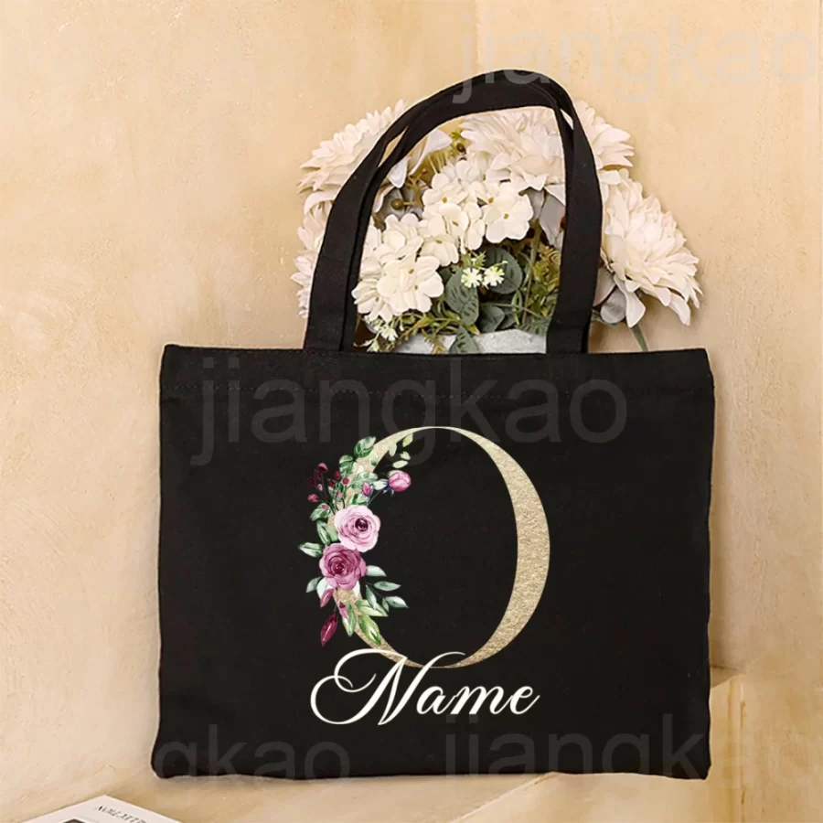 Personalized Initial with Name Tote Bag Women Canvas Shoulder Bags Monogram Shopping Bag Handbags Birthday Wedding Gifts for Her_20