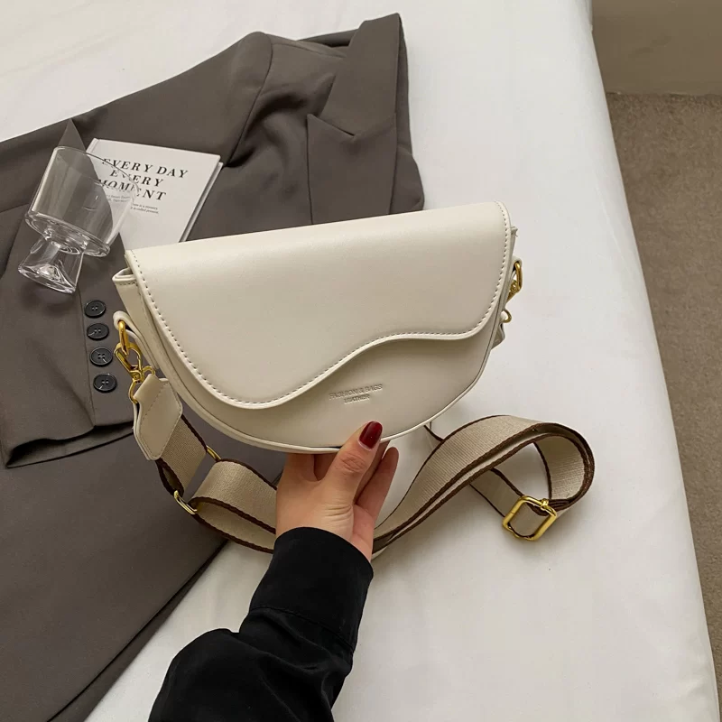 Women Vintage Solid Color Flap Small Saddle Shoulder Underarm Bag Fashion PU Leather Wide Strap Crossbody Bag_9