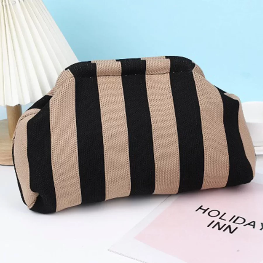 Summer Beach Clutch Bag Contrast Color Small Crochet Handbag Knitting Dumpling Clutch for Women Cute Cloud Casual Colorblock Bag_19