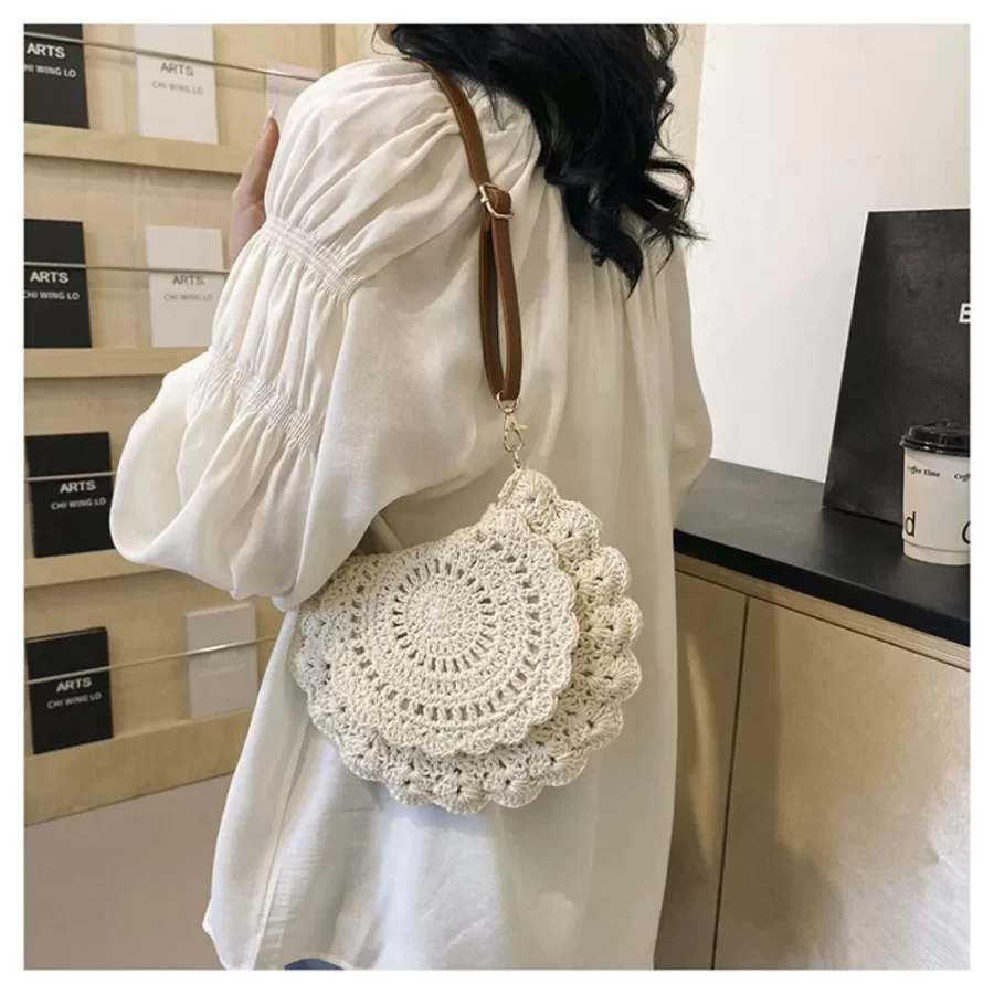 Fashion Hollow Woven Shoulder Bag For Women Handmade Cotton Thread Crochet Crossbody Bag Summer Beach Bag Flip Button Handbag_2