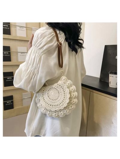 Fashion Hollow Woven Shoulder Bag For Women Handmade Cotton Thread Crochet Crossbody Bag Summer Beach Bag Flip Button Handbag