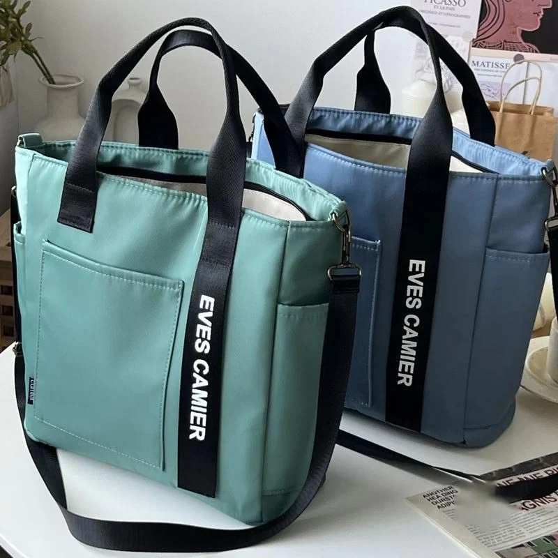 New Casual Tote Large Capacity Shoulder Bag Nylon Waterproof Canvas Handbag Simple Fashion Messenger Bags For Schoolgirl_2