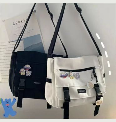 Harajuku Versatile Canvas Women Crossbody Bags Solid Color Flip Casual Handbag Shoulder Bags Teen Girls Messenger Bag Satchels