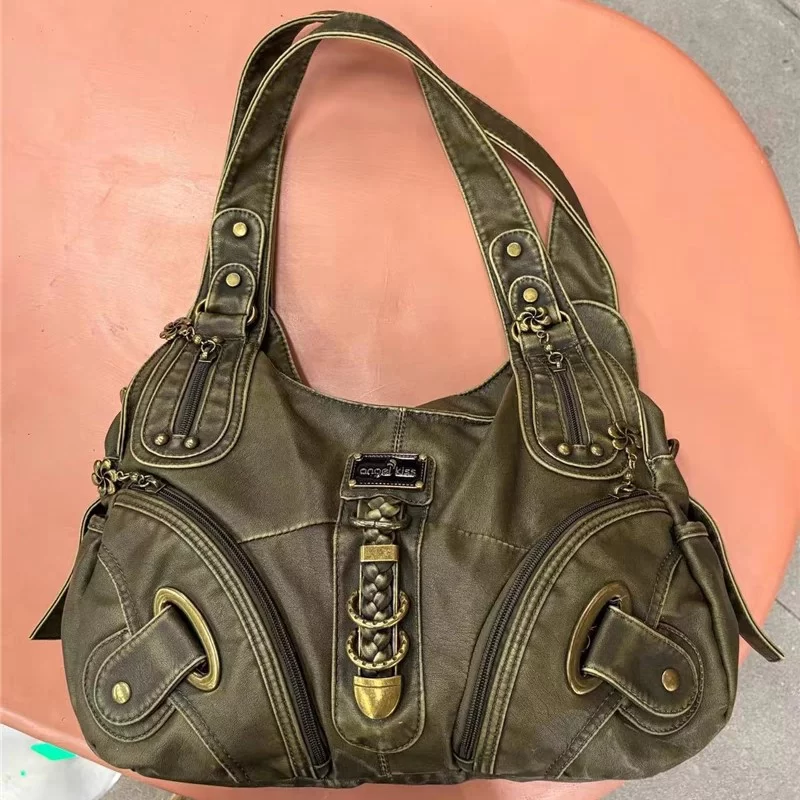 JIAERDI Vintage Brown Y2k Handbag Women Retro Subculture Leather Large Capacity Shoulder Bags Ladies Harajuku Aesthetic Tote Bag_5