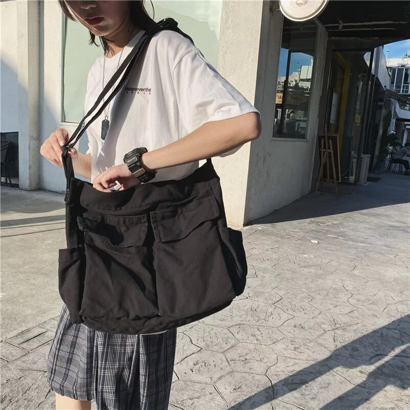 Women's School Messenger Bags For Women Shoulder Ladies Designer Handbag Solid Large Capacity Casual Canvas Shoulder Female Bags_3