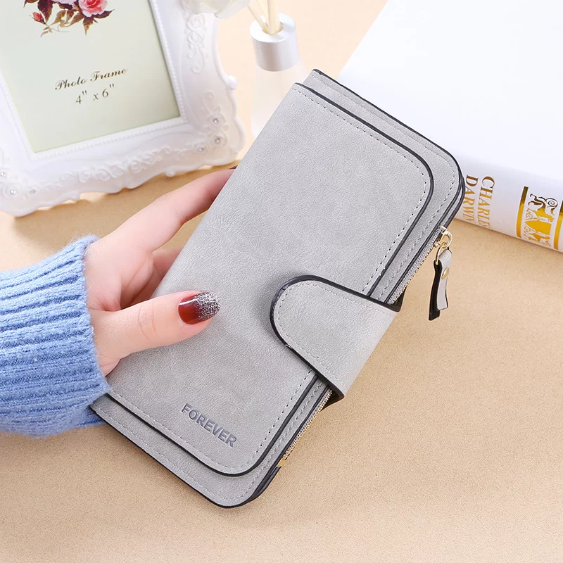 New buckle women's Korean version wallet three fold fashion women's bag multi-card women's purse frosted two-tone fabric_3