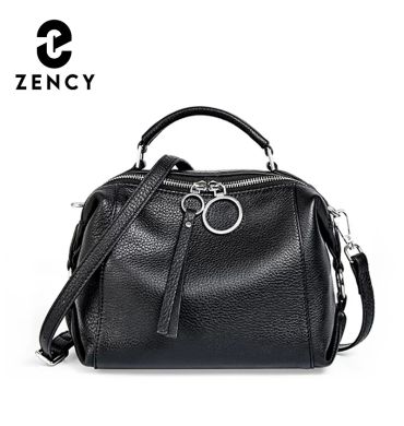 Zency Elegant Genuine Leather Handbag Women Shoulder Bag Large Capacity Simple Medium Tote Bag Crossbody Bag With Two Straps