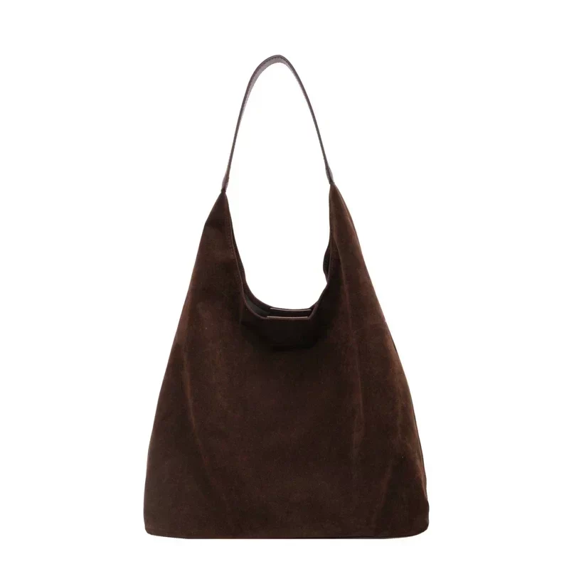 Vintage Women's Bag Large Capacity Suede Shoulder Bag Solid Color Simple Casual Commuter Bag_8