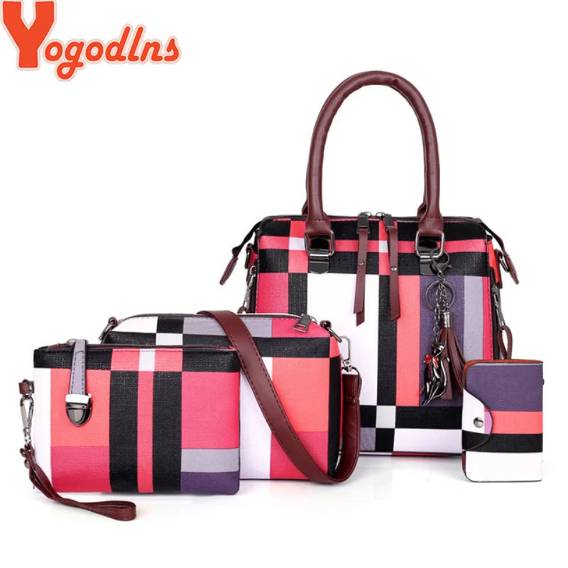 Luxury Handbags plaid Women Bags Designer New tassel Purses and Handbags Set 4 Pieces Bags Female Feminina travel tote_5