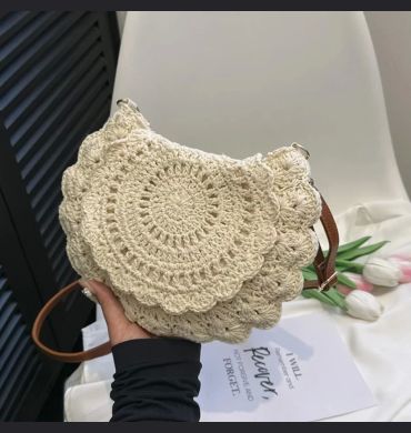 Fashion Hollow Woven Shoulder Bag For Women Handmade Cotton Thread Crochet Crossbody Bag Summer Beach Bag Flip Button Handbag