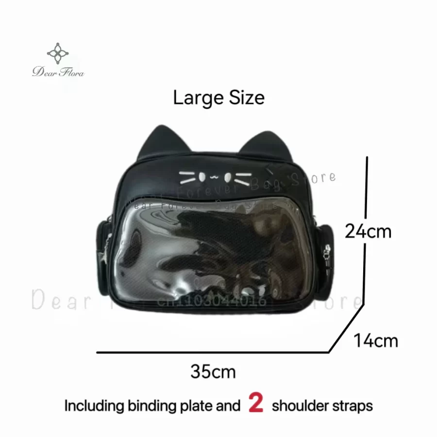 New Y2K Korean Kawaii Cat Ita Bag Cute PU Shoulder Bag Girls Transparent Pocket Harajuku Crossbody Bag Women's Fashion Backpacks_12