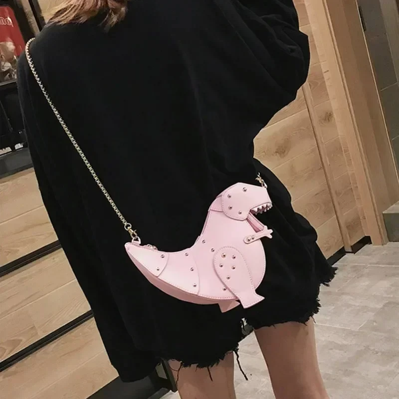 Trend Fashion 3D Dinosaur Design Rivets Pu Leather Girl's Chain Purse Shoulder Bag Tote Ladies Crossbody Mini Messenger Bag Flap_5