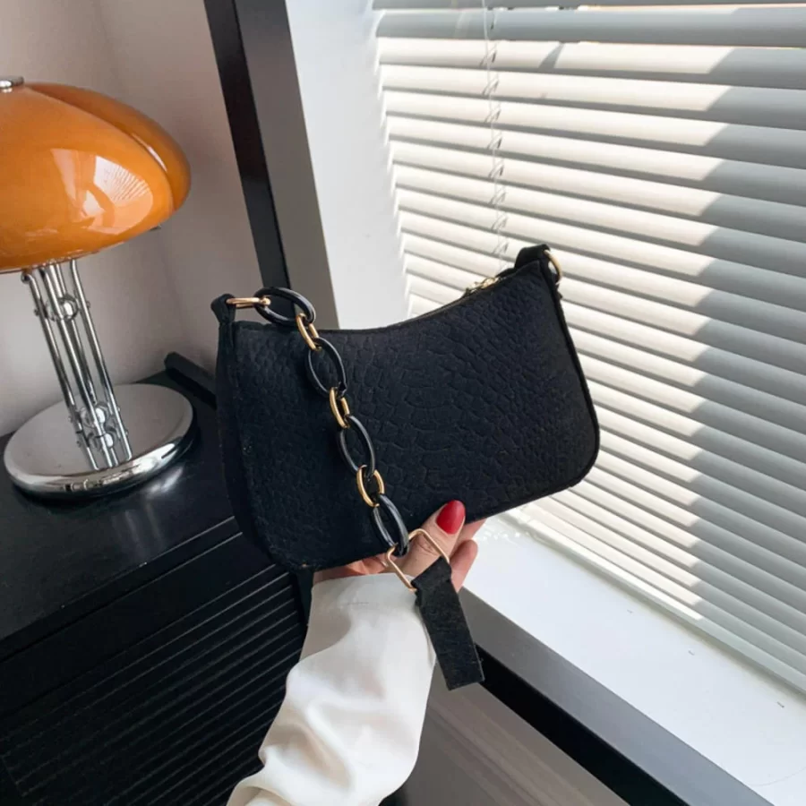 Fashion Felt Cloth Pattern Shoulder Bags For Women Small Handle Underarm Bag Clutch Luxury Solid Color Female Handbag With Purse_10