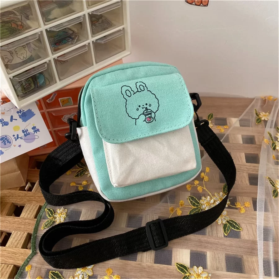 Women's Canvas Crossbody Bags Small Cartoon Rabbit Printed Messenger Bag Fashion Casual Handbag for Girl Students Zipper Purse_7