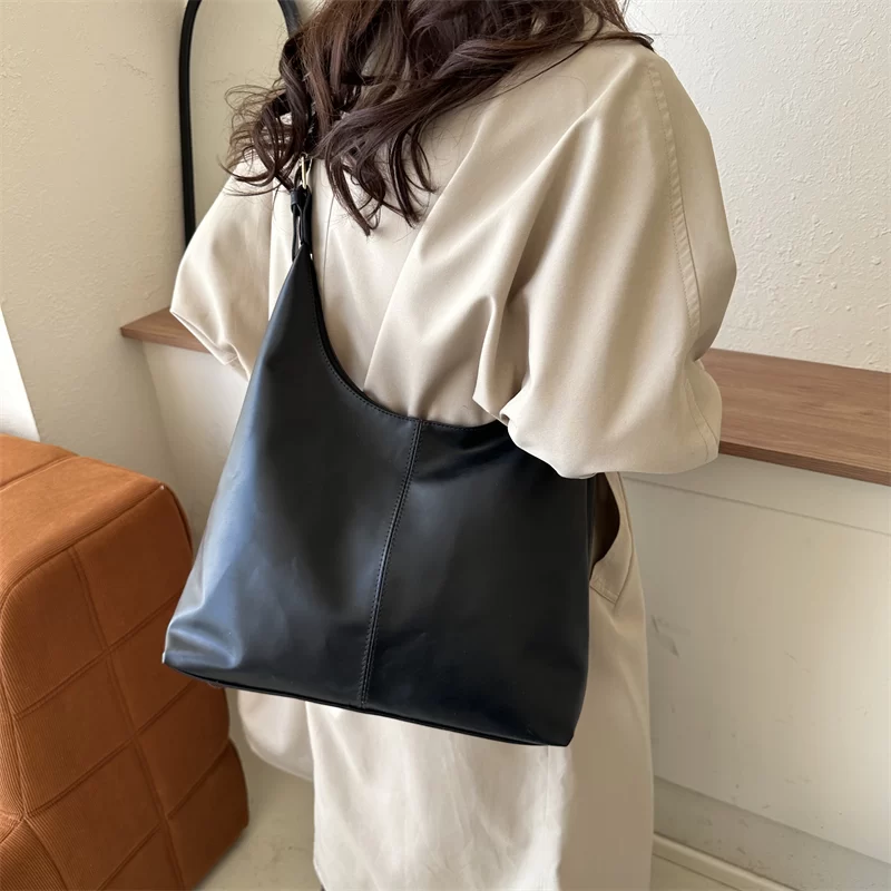 Trendy Casual Soft PU Women's Handbags Solid Color Large Capacity Female Shoulder Bag Retro Tote Bag For Commute Shopping_6