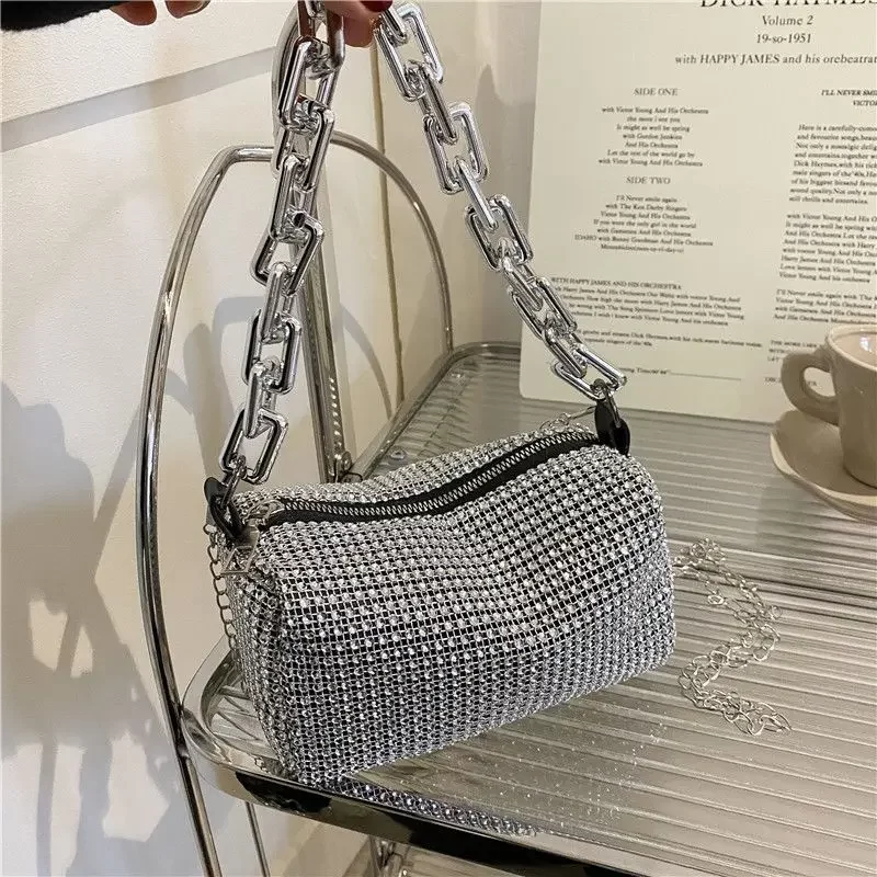 New Allover Rhinestone Bucket Bag, Glitter Chain Prom Purse, Women's Mini Crossbody Bag (6.3*3.54) Inch_3