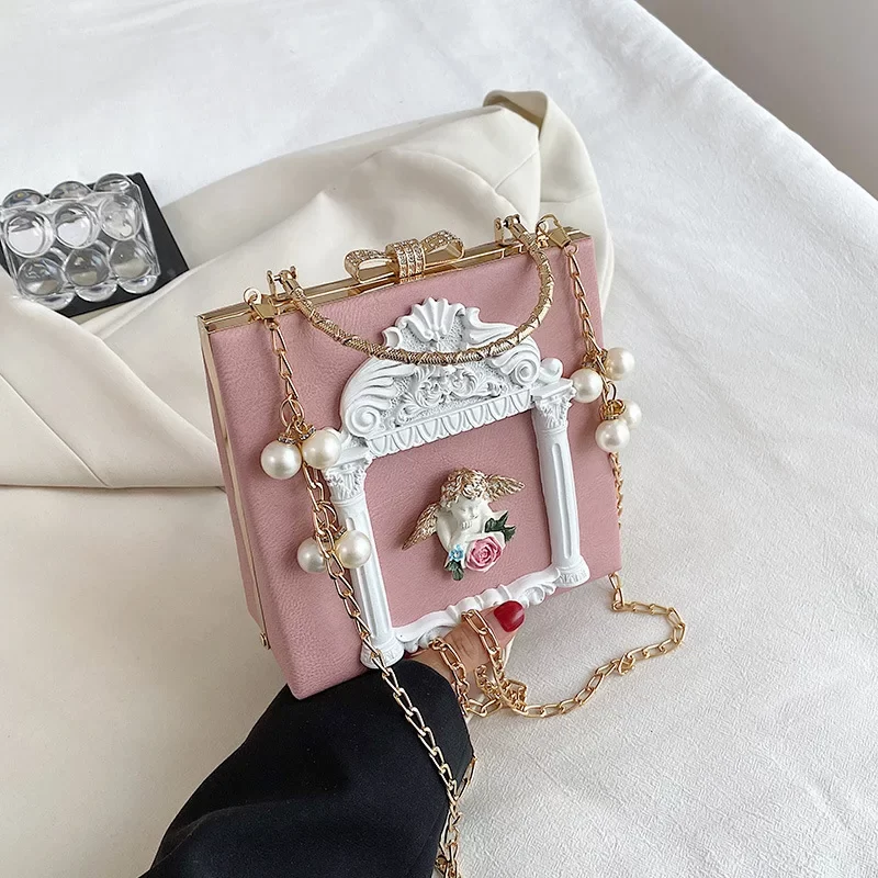 New Women Bag Vintage Relief Angel Flower Chain Handbag Niche Single Shoulder Crossbody Bag for Women 2023 New Fashionable Bags_5