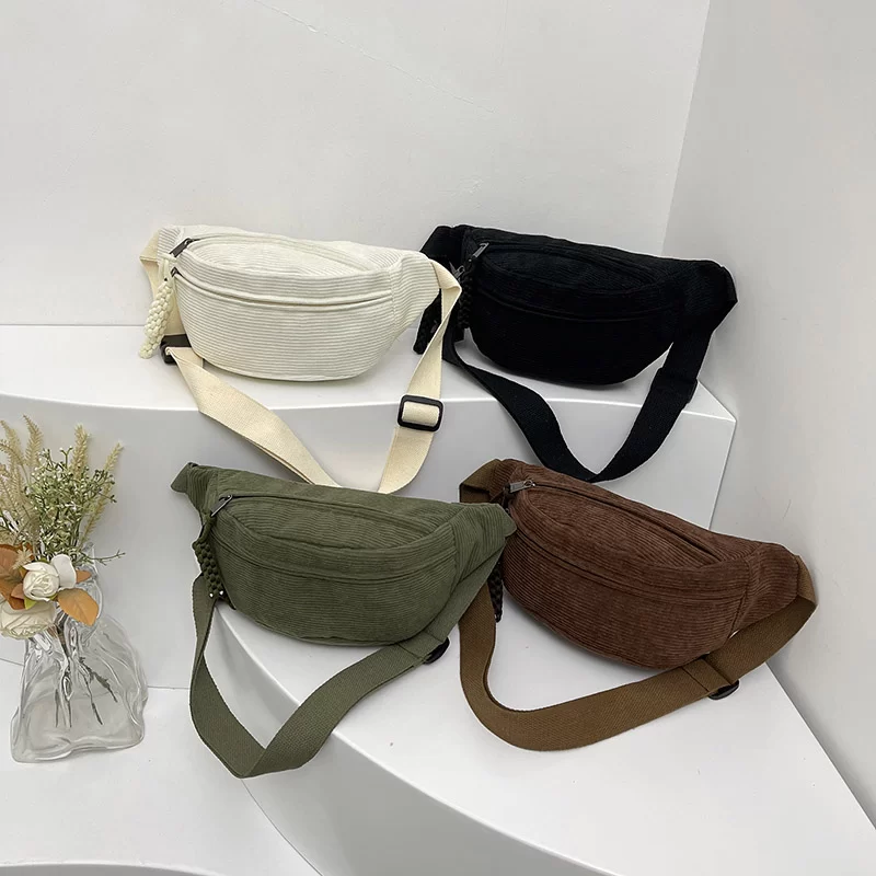 Casual Corduroy Belt Bags for Women Fashion Fanny Pack Female Banana Waist Bag Hip Purse Shoulder Crossbody Chest Bag Pocket_3