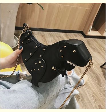 Trend Fashion 3D Dinosaur Design Rivets Pu Leather Girl's Chain Purse Shoulder Bag Tote Ladies Crossbody Mini Messenger Bag Flap