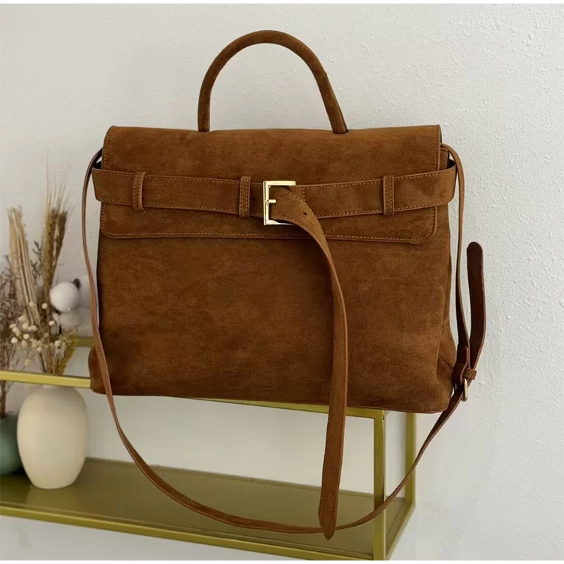 Suede Bag Brand Women Bag Frosted Suede Brown Women Totes Versatile Belt Bucklewomen Shoulder Bags Fashion Crossbody Handbags_3