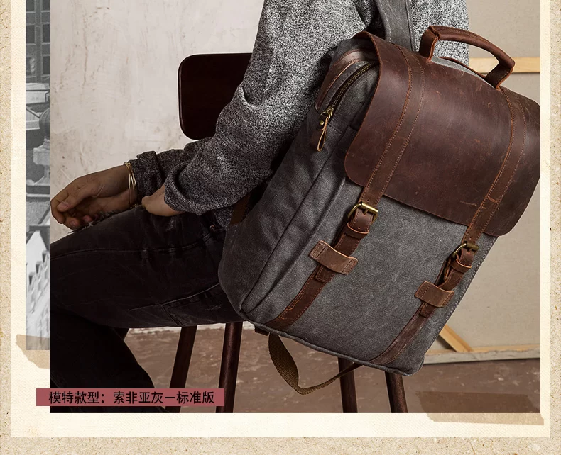 Fashion Male Backpack Leather military Canvas backpack Men backpack women school backpack school bag bagpack rucksack mochila_6