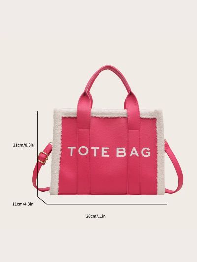 Trendy Casual Solid Color Plush Edge Decoration Women's Handbag Quilted Letter Print Zipper Female Crossbody Bag For Outings