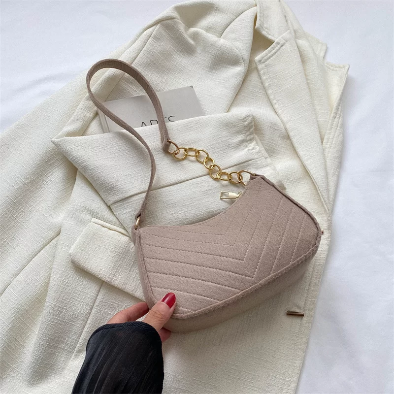 Mini Shoulder Bags for Women Fashion Felt Women's Bag Design Advanced Underarm Handbags Beautiful Purses Crescent SaddleBag 2024_9