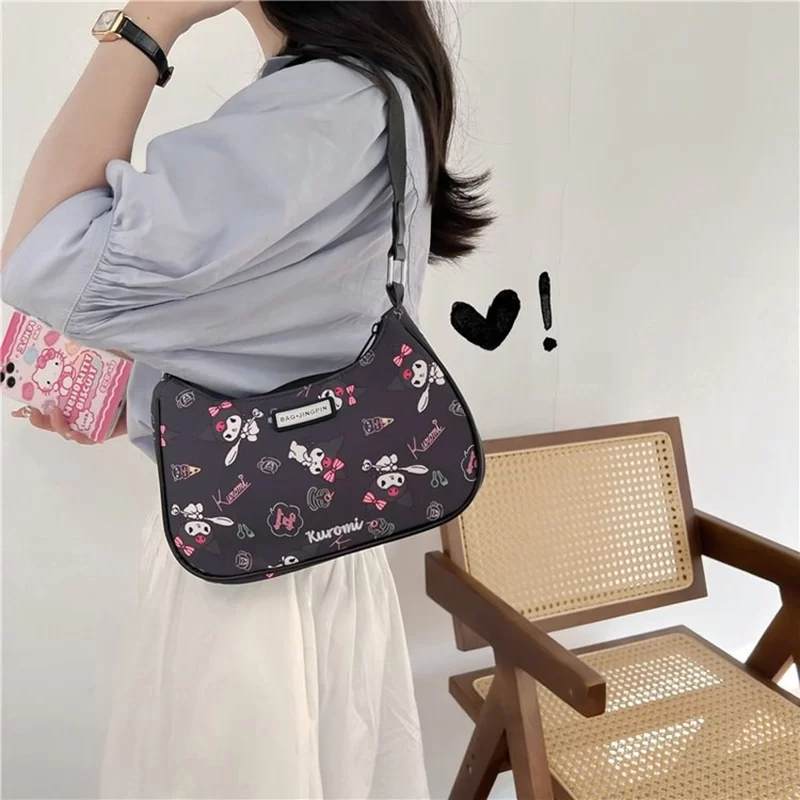 Kawaii Hello Kitty Kuromi My Melody Underarm Shoulder Bags Y2K Fashion Sanrio Cute Cartoon Messenger Tote Handbags Women Girls_3