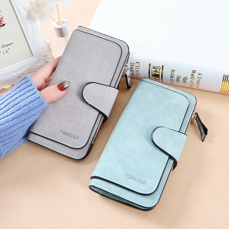 New buckle women's Korean version wallet three fold fashion women's bag multi-card women's purse frosted two-tone fabric_2