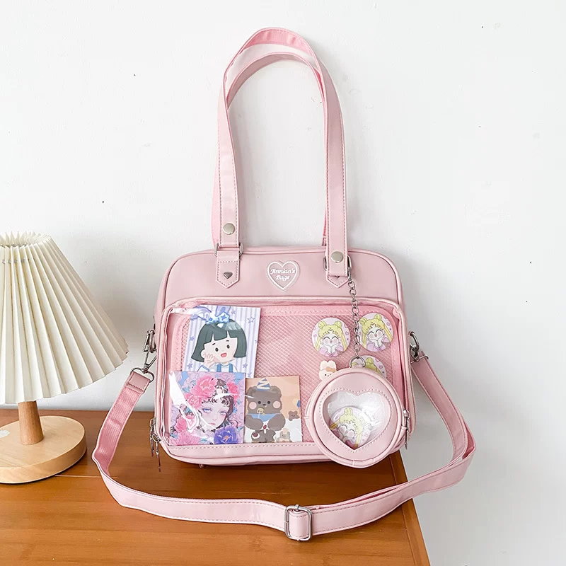 Japanese Style Kawaii Bag Women PU Leather JK Uniform Bag Girls Transparent Shoulder Bag Student School Bags itabag women Bolso_11