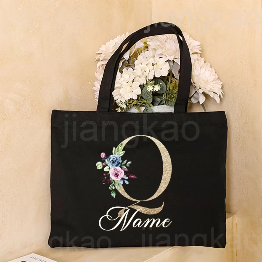 Personalized Initial with Name Tote Bag Women Canvas Shoulder Bags Monogram Shopping Bag Handbags Birthday Wedding Gifts for Her_22