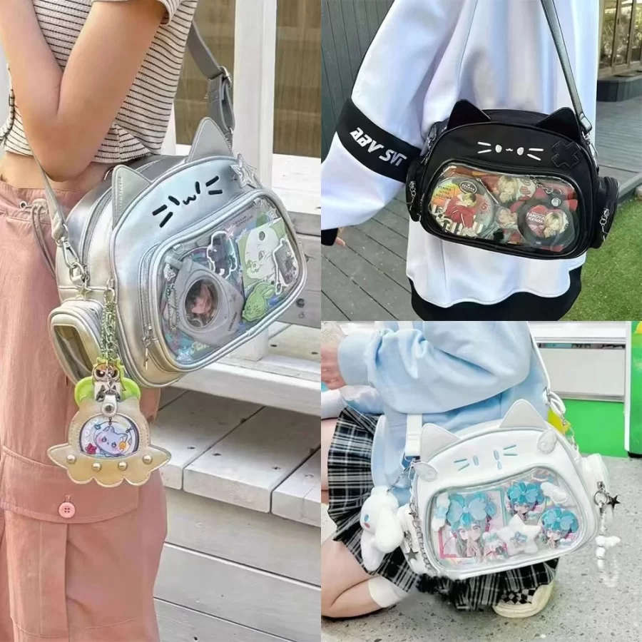 PU Cute Girls Transparent Pocket Aesthetic Shoulder Crossbody Bags Women's Fashion Backpacks_1